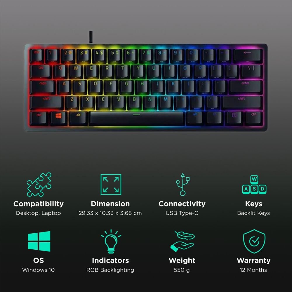 RAZER Huntsman Mini Wired Gaming Keyboard with Backlit Keys (Linear Optical Switch, Black) - Image 2