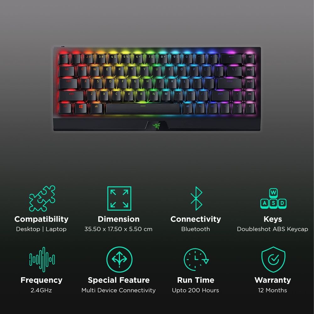 RAZER BlackWidow V3 Mini Phantom Edition Bluetooth & 2.4GHz Wireless Gaming Keyboard with Multi Device Connectivity (Double-Shot ABS Keycap, Black) - Image 2