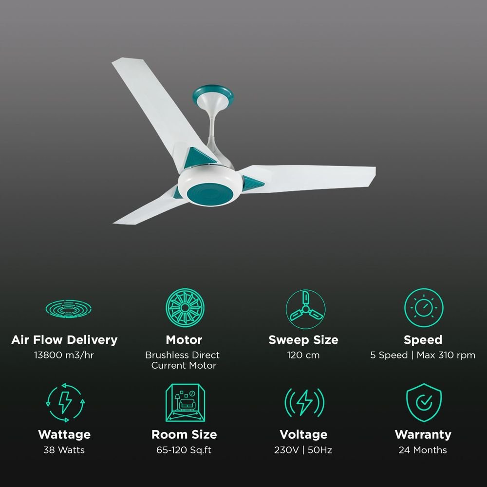 USHA Upsilon Plus 5 Star 1200mm 3 Blade BLDC Motor Ceiling Fan with Remote (Whisper Quiet Operation, White) - Image 3