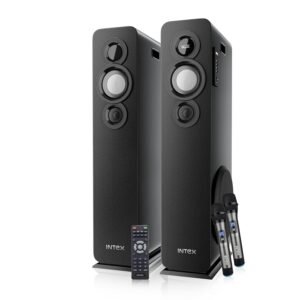Intex TITAN1400 D Dual Tower Bluetooth Speaker 140W High Bass Home Audio System with Mic Aux USB FM Support LED Display and Remote Bluetooth Tower Speaker for TV Music and Party Use Black