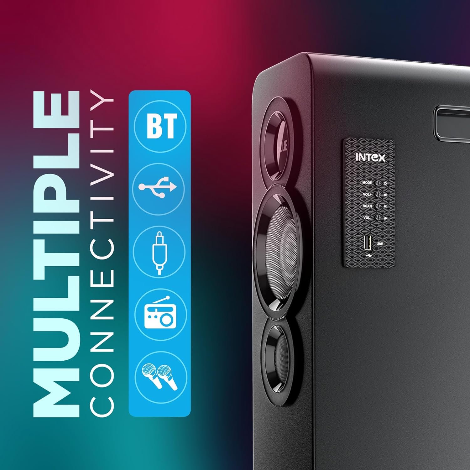 Intex TITAN1400 D Dual Tower Bluetooth Speaker 140W High Bass Home Audio System with Mic Aux USB FM Support LED Display and Remote Bluetooth Tower Speaker for TV Music and Party Use Black - Image 2