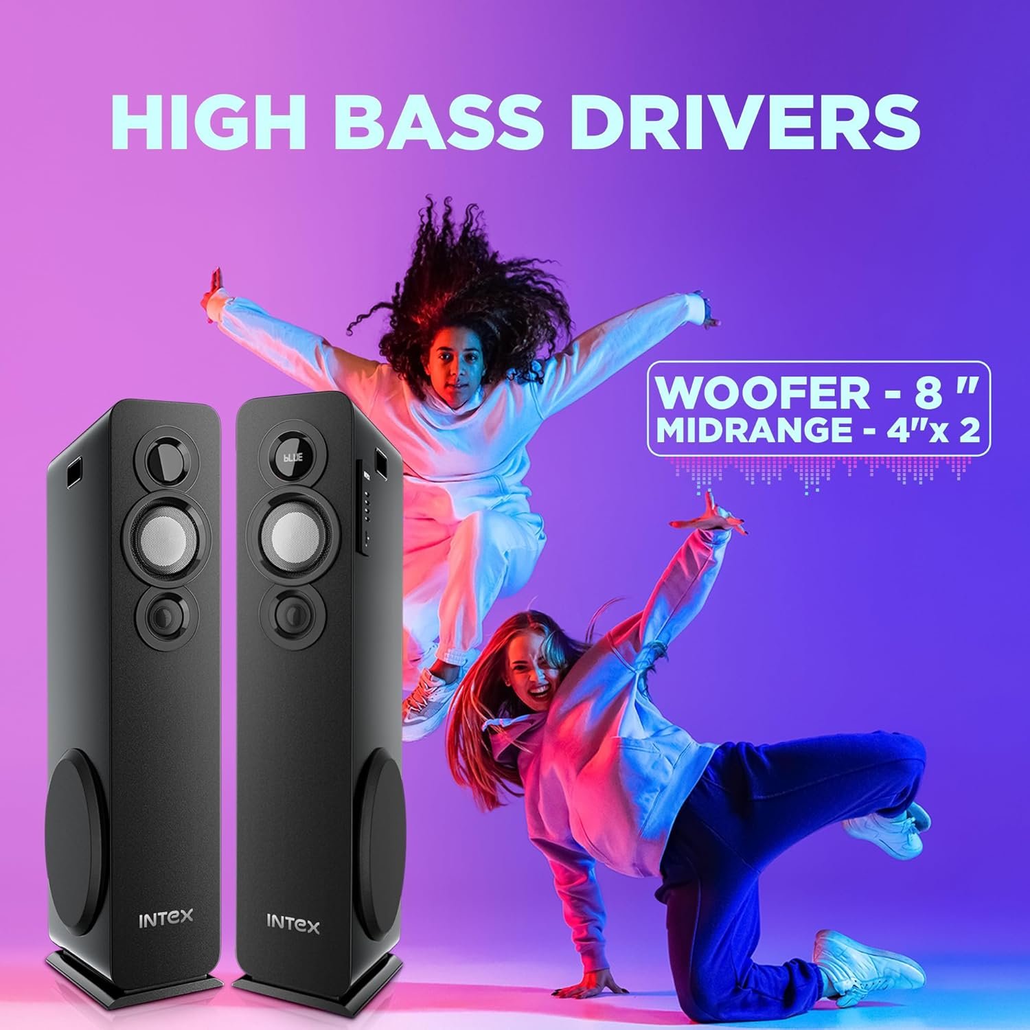 Intex TITAN1400 D Dual Tower Bluetooth Speaker 140W High Bass Home Audio System with Mic Aux USB FM Support LED Display and Remote Bluetooth Tower Speaker for TV Music and Party Use Black - Image 5