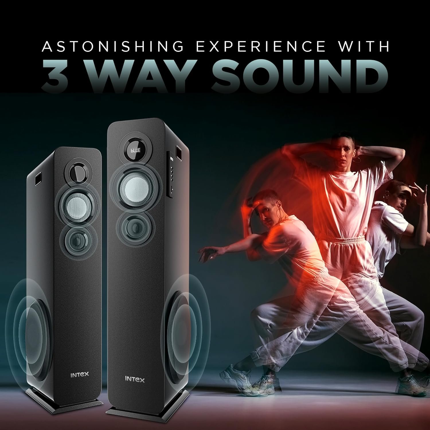 Intex TITAN1400 D Dual Tower Bluetooth Speaker 140W High Bass Home Audio System with Mic Aux USB FM Support LED Display and Remote Bluetooth Tower Speaker for TV Music and Party Use Black - Image 3