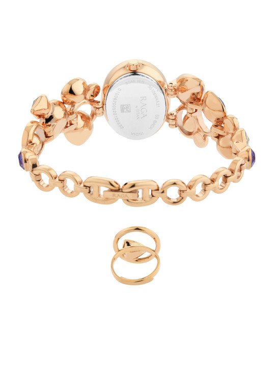 Titan Women Blue & Gold-Toned Analogue Watch with Finger Ring 95126WM01F - Image 3