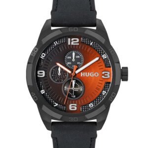 HUGO Men Black & Orange Grip Analogue Multi Function Watch 1530275