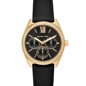 Michael Kors Women Embellished Janelle Leather Analogue Watch MK7315-Black