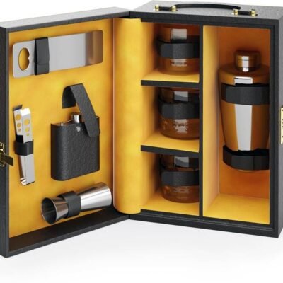 Lifelong Premium Bar Set with Handy Portable Leatherette Box | 3 Whiskey Glasses Bar Set  (Stainless Steel)