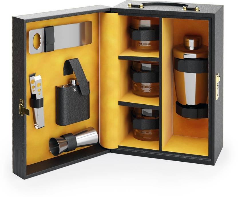 Lifelong Premium Bar Set with Handy Portable Leatherette Box | 3 Whiskey Glasses Bar Set (Stainless Steel)