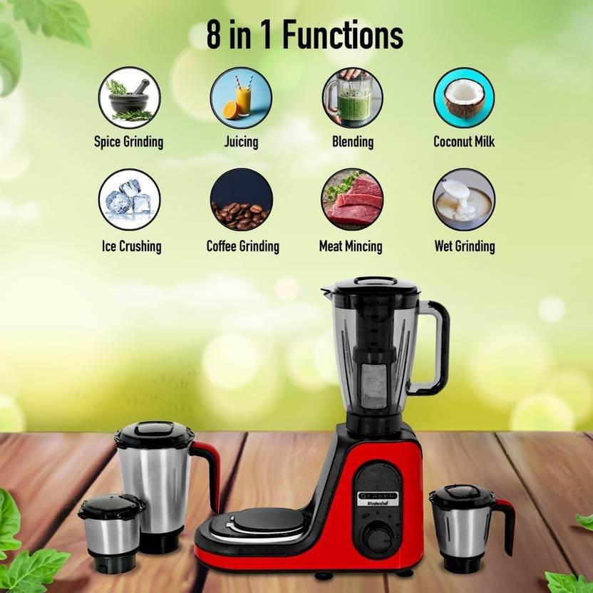 FABER Master Chef 800 W Mixer Grinder (Master Chef 800 3J+1PC Mystic Red | 4 Jars | with 1 year extended warranty | Red) - Image 2
