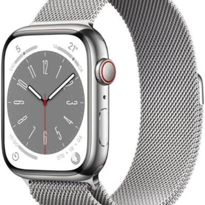 Apple Watch Series 8 GPS + Cellular with ECG app, Temperature sensor, Crash Detection  (Silver Milanese Strap, Regular)