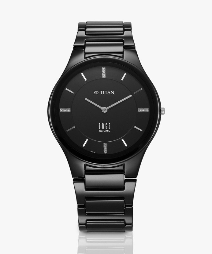 Titan Edge Ceramic Quartz in Glossy Black with Diamonds and Black Dial Analog Watch - For Men NT1696NC12|1696NC12|NT1696NC12 - Image 3