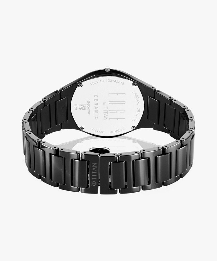 Titan Edge Ceramic Quartz in Glossy Black with Diamonds and Black Dial Analog Watch - For Men NT1696NC12|1696NC12|NT1696NC12 - Image 5