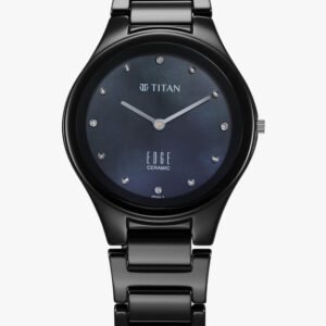Titan Edge Ceramic Quartz in Glossy Black with Diamonds and Rich Mother of Pearl Dial Analog Watch - For Women 2653NC02