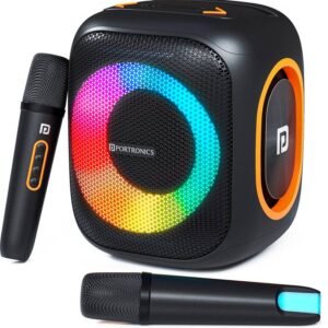 Portronics Dash 10 50W Wireless Bluetooth party Speaker With Dual Wireless Karaoke Mic 50 W Bluetooth Party Speaker  (Black, Mono Channel)