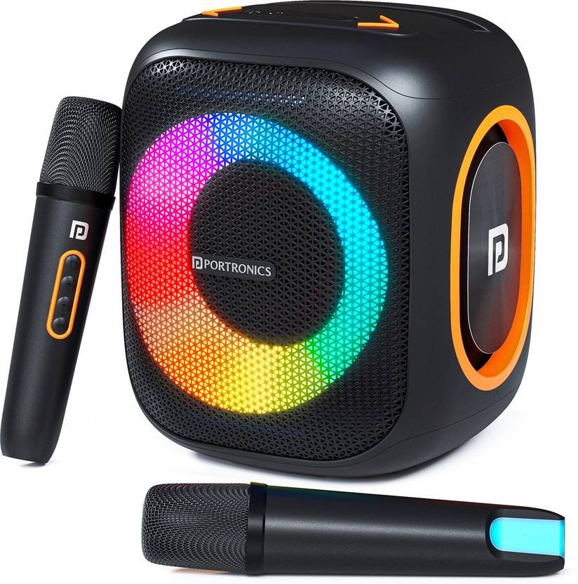 Portronics Dash 10 50W Wireless Bluetooth party Speaker With Dual Wireless Karaoke Mic 50 W Bluetooth Party Speaker (Black, Mono Channel)