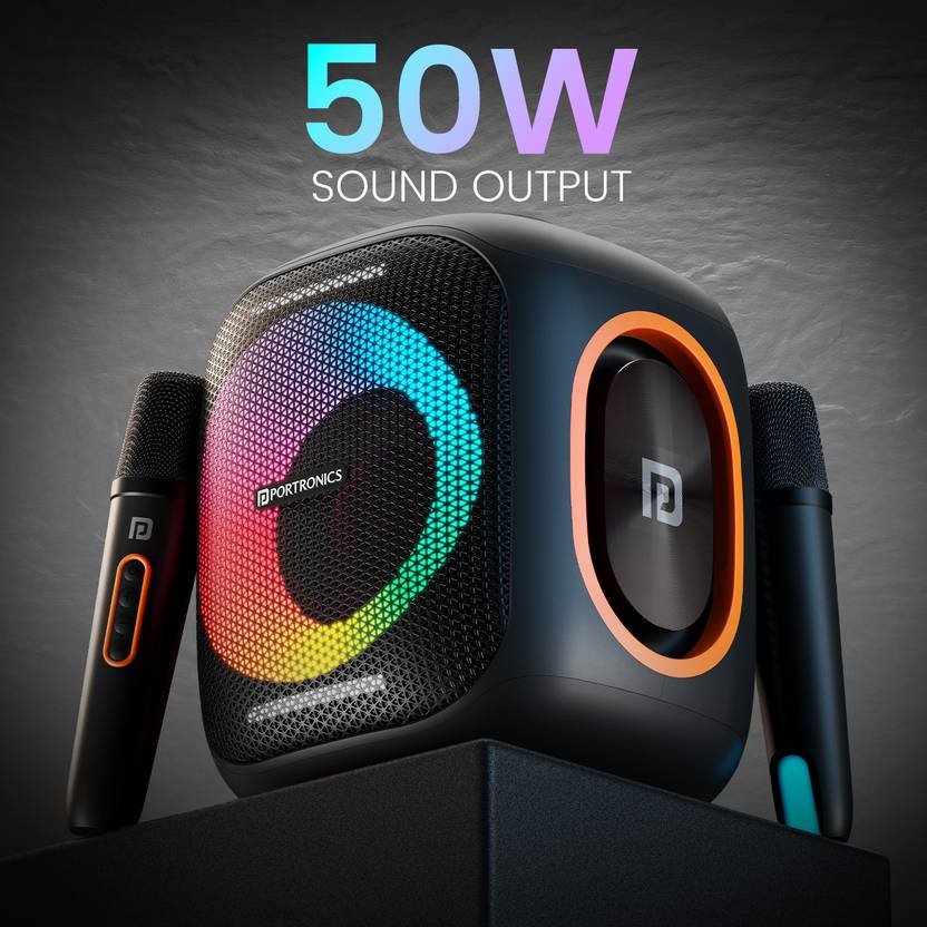 Portronics Dash 10 50W Wireless Bluetooth party Speaker With Dual Wireless Karaoke Mic 50 W Bluetooth Party Speaker (Black, Mono Channel) - Image 2