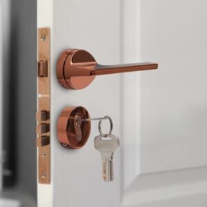BonKaso 1299 Premium Zinc Heavy Duty Safe and Secure Mortise Main Door Lock Set with Door Handle and 3 Keys for Home, Office & Hotel - (Rose Gold) Set of 1