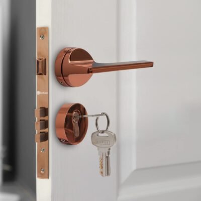 BonKaso 1299 Premium Zinc Heavy Duty Safe and Secure Mortise Main Door Lock Set with Door Handle and 3 Keys for Home, Office & Hotel - (Rose Gold) Set of 1