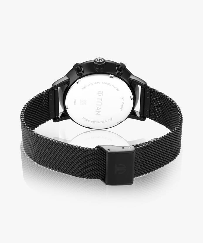 Titan Light Leathers Multifunction Black Dial Black SS Strap Analog Watch - For Men NR90135NM01 - Image 5