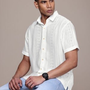 WROGN Men Self Design Casual White Shirt - S