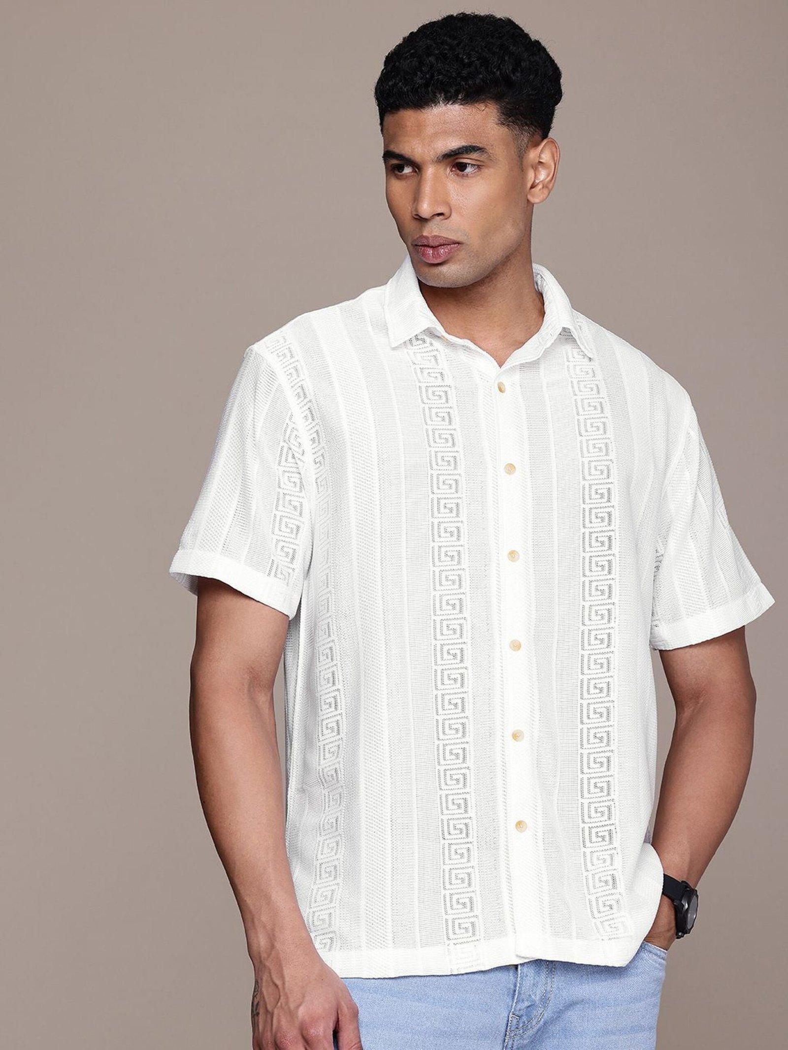 WROGN Men Self Design Casual White Shirt - S - Image 3