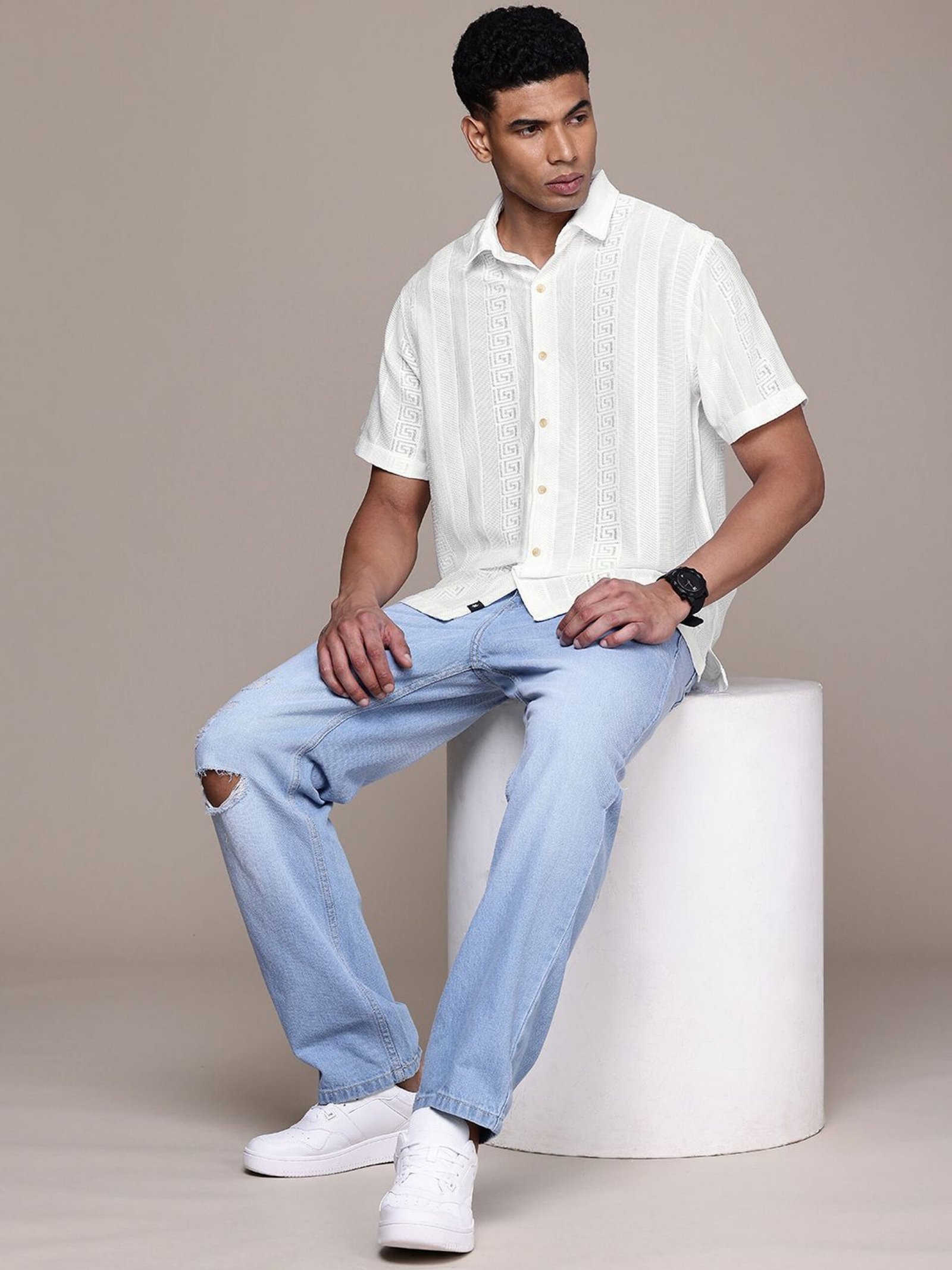 WROGN Men Self Design Casual White Shirt - S - Image 4