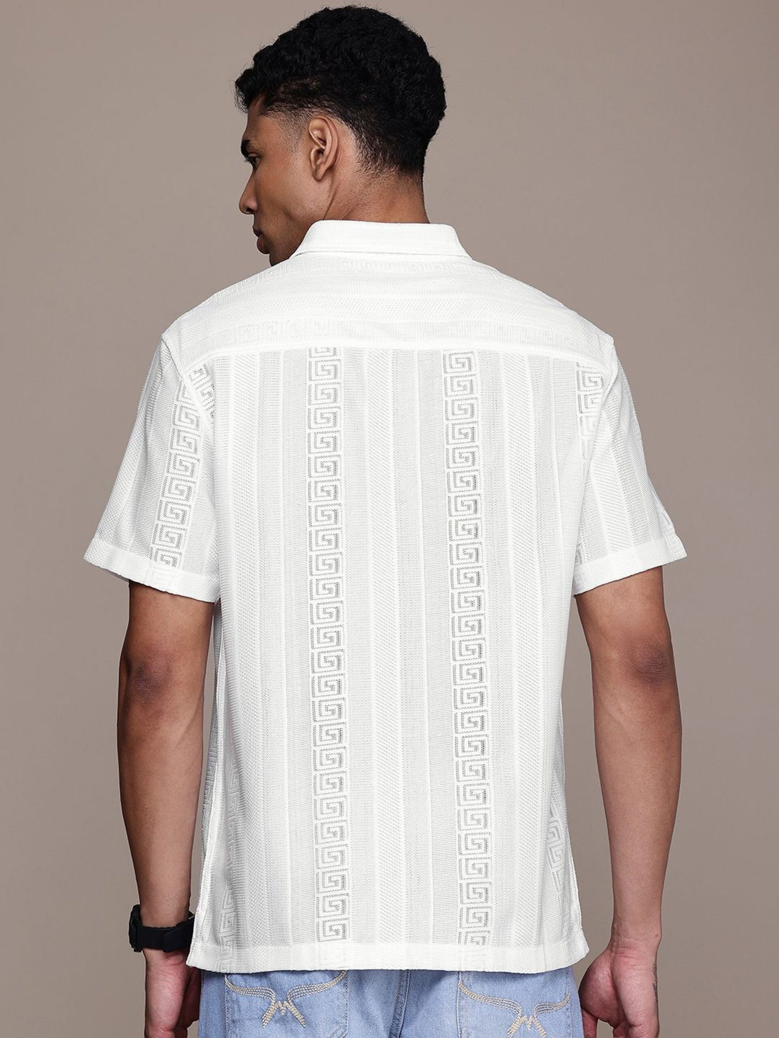 WROGN Men Self Design Casual White Shirt - S - Image 5