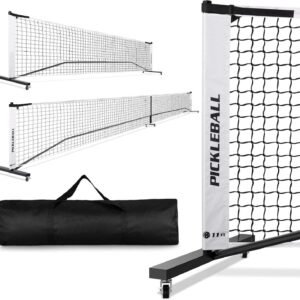 IRIS Portable Pickleball Net Set with Wheels, Regulation Size 22 FT & Half Court 11 FT, Steady Metal Frame Pickle Ball Net Set System with Carry Bag for Backyards, Driveways, and Garages