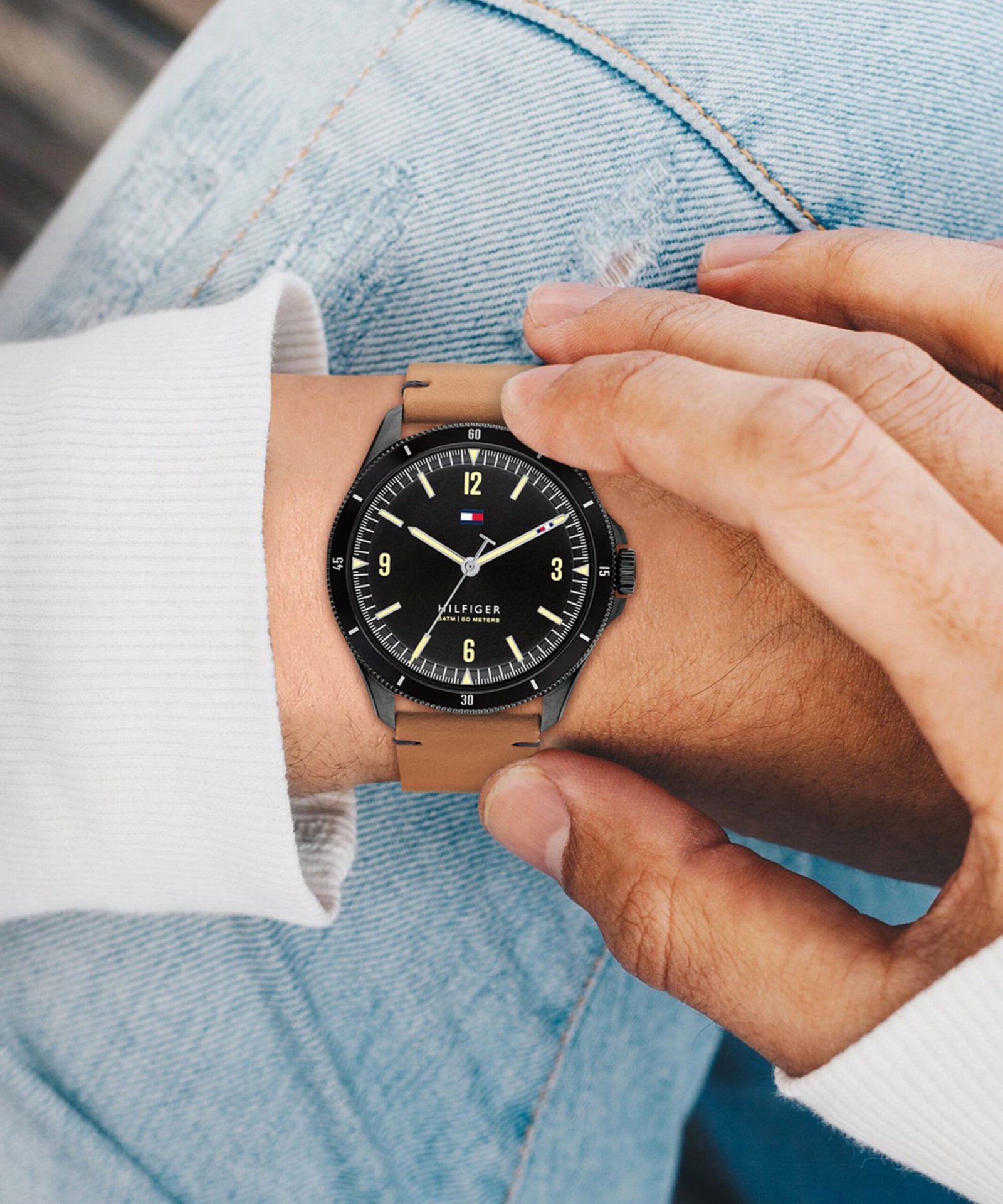 TOMMY HILFIGER NCTH1791906 Tommy Hilfiger Black Dial Brown Leather Strap Analog Watch - For Men - Image 2