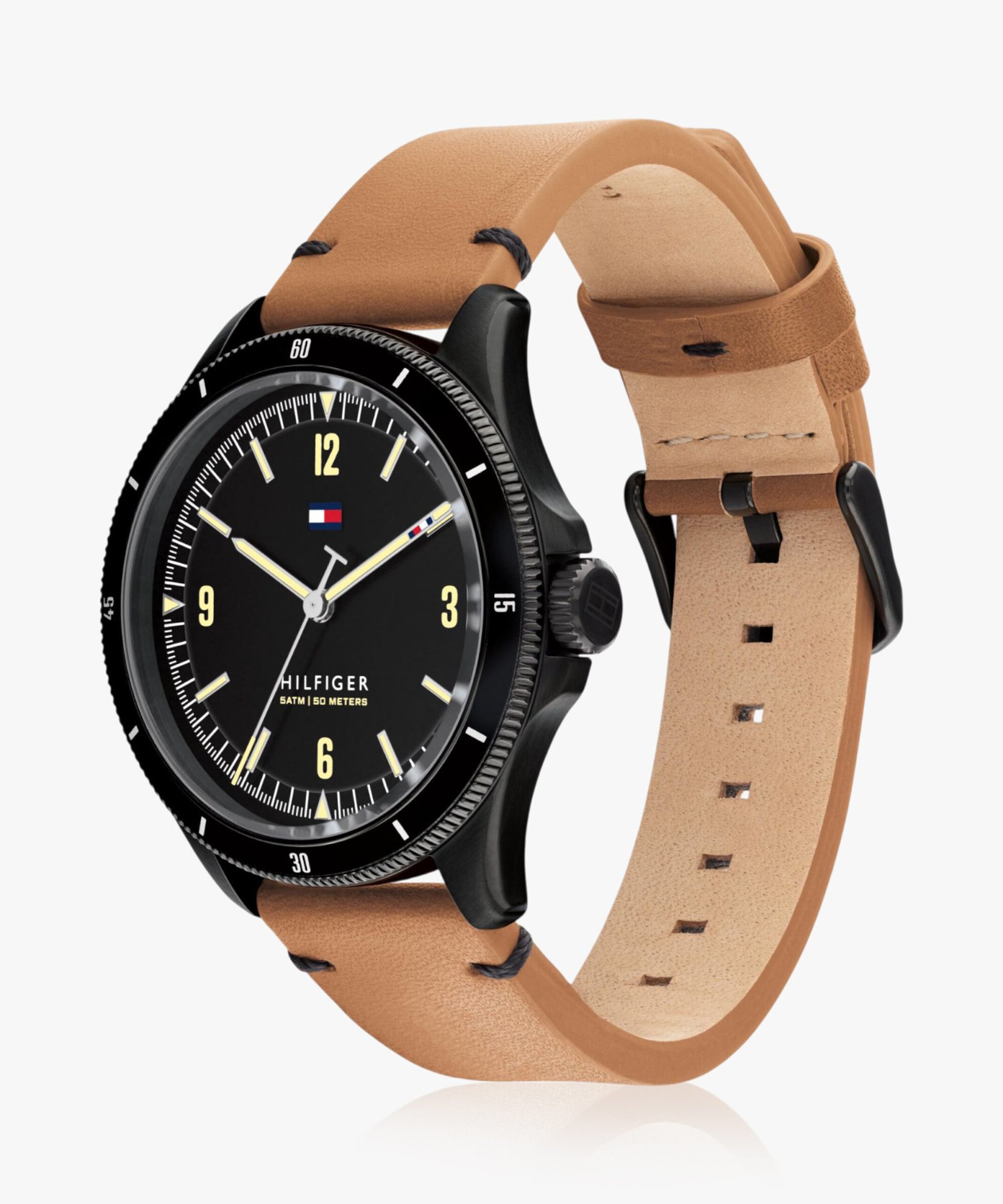 TOMMY HILFIGER NCTH1791906 Tommy Hilfiger Black Dial Brown Leather Strap Analog Watch - For Men - Image 5