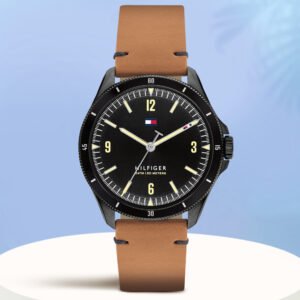 TOMMY HILFIGER NCTH1791906 Tommy Hilfiger Black Dial Brown Leather Strap Analog Watch - For Men