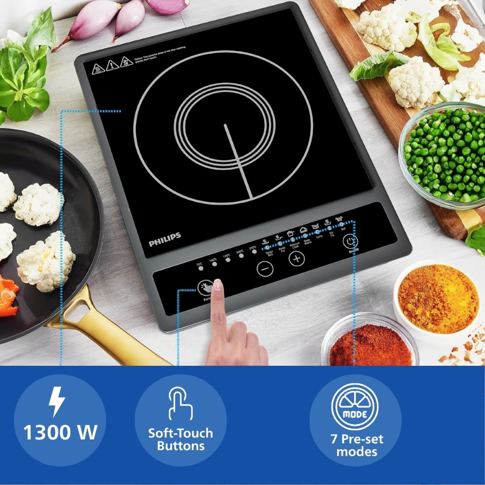 PHILIPS 1300 W Induction Cooktop Push Button (Multicolor, HD4934/00) - Image 2