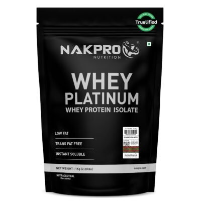 NAKPRO PLATINUM 100% Whey Protein Isolate | 28g Protein, 6.36g BCAA | Easy Mixing, Low Carbs, Easy Digesting Whey Protein Supplement Powder for Men, Women & Athletes (1 Kg, Chocolate)