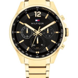 Tommy Hilfiger Men Black Dial & Multicoloured Stainless Steel Bracelet Style Straps Analogue Watch