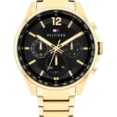 Tommy Hilfiger Men Black Dial & Multicoloured Stainless Steel Bracelet Style Straps Analogue Watch