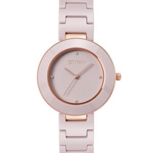 Titan Purple Ceramics Quartz Analog With Grey Dial Watch For Women - Nt95189kc08