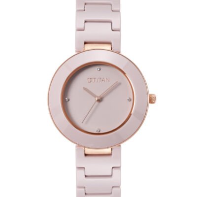 Titan Purple Ceramics Quartz Analog With Grey Dial Watch For Women - Nt95189kc08