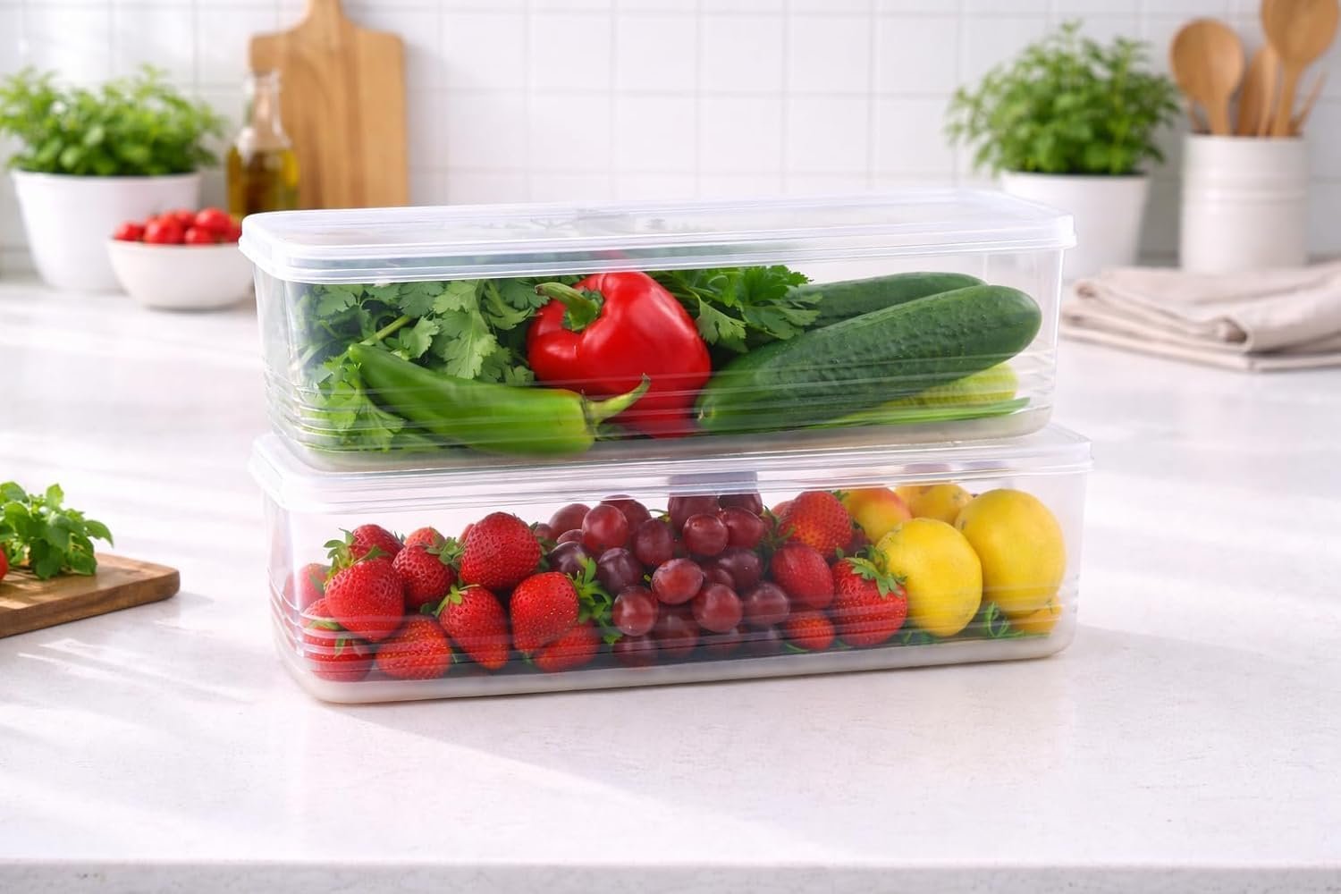 HomeWiz Noodle Container (Pack of 6) | Freezer Safe Food Storage Boxes with Lid | Stackable Plastic Kitchen Containers for Noodles, Pasta, Leftovers & Meal Prep | Refrigerator Organizer - Image 2