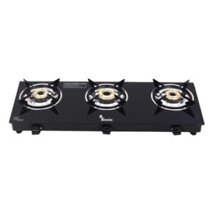 Thermador EcoFlame Gas Stove 3 Burners Auto Ignition | Brass Plated Burners | 3 Burner Gas Stove Glass Top | LPG Compatible | ISI Certified