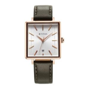 Titan Minimalists Quartz Analog with Date Silver Dial Black Leather Strap Watch for Women-NS94205WL02