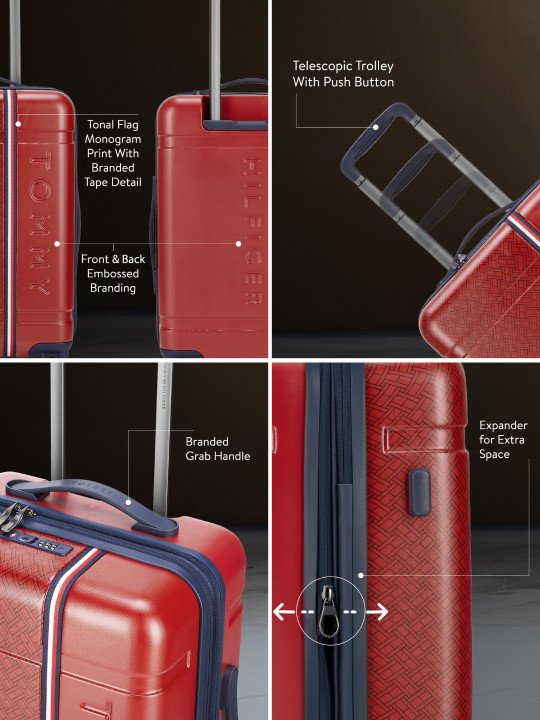 Tommy Hilfiger Textured Hard-Sided Cabin Trolley Suitcase - M - Image 3