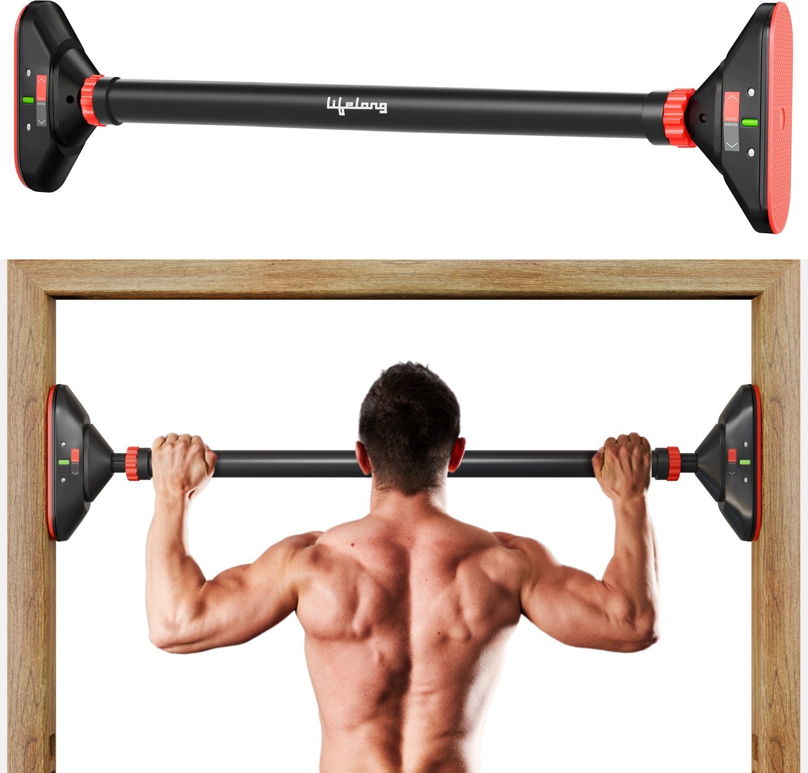 Lifelong LLPB02 Pull Up Bar for Home Workout|Chin Up Bar, 65-95CM|Max User Weight 150kg Pull-up Bar (Black) - 2.13 ft