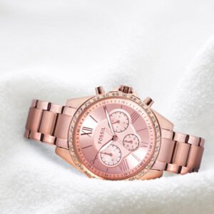 Fossil Women Rose Gold-Toned Embellished Analogue Watch BQ3377