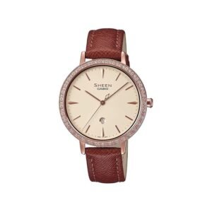 Casio Women Leather Sheen Analog Rose Gold Dial Watch-Sh229, Band Color-Brown