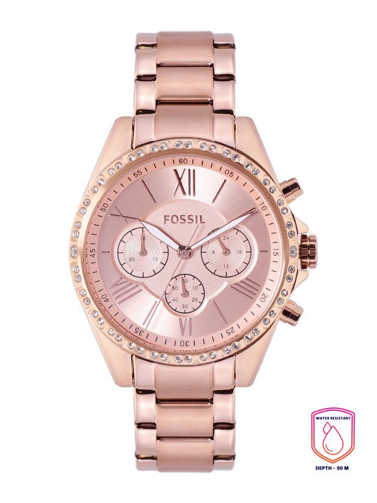 Fossil Women Rose Gold-Toned Embellished Analogue Watch BQ3377 - Image 2