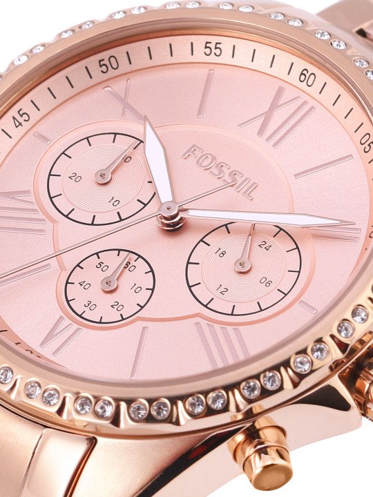 Fossil Women Rose Gold-Toned Embellished Analogue Watch BQ3377 - Image 5
