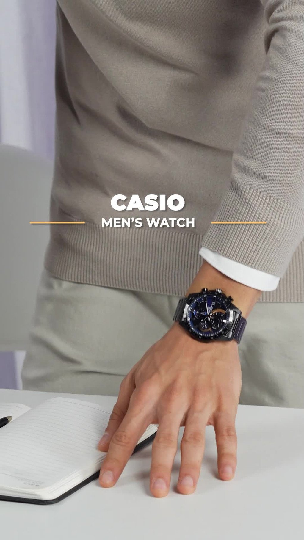 CASIO EFR-571DC-2AVUDF Edifice Blue Dial Black Stainless Steel Band Analog Watch - For Men - Image 2