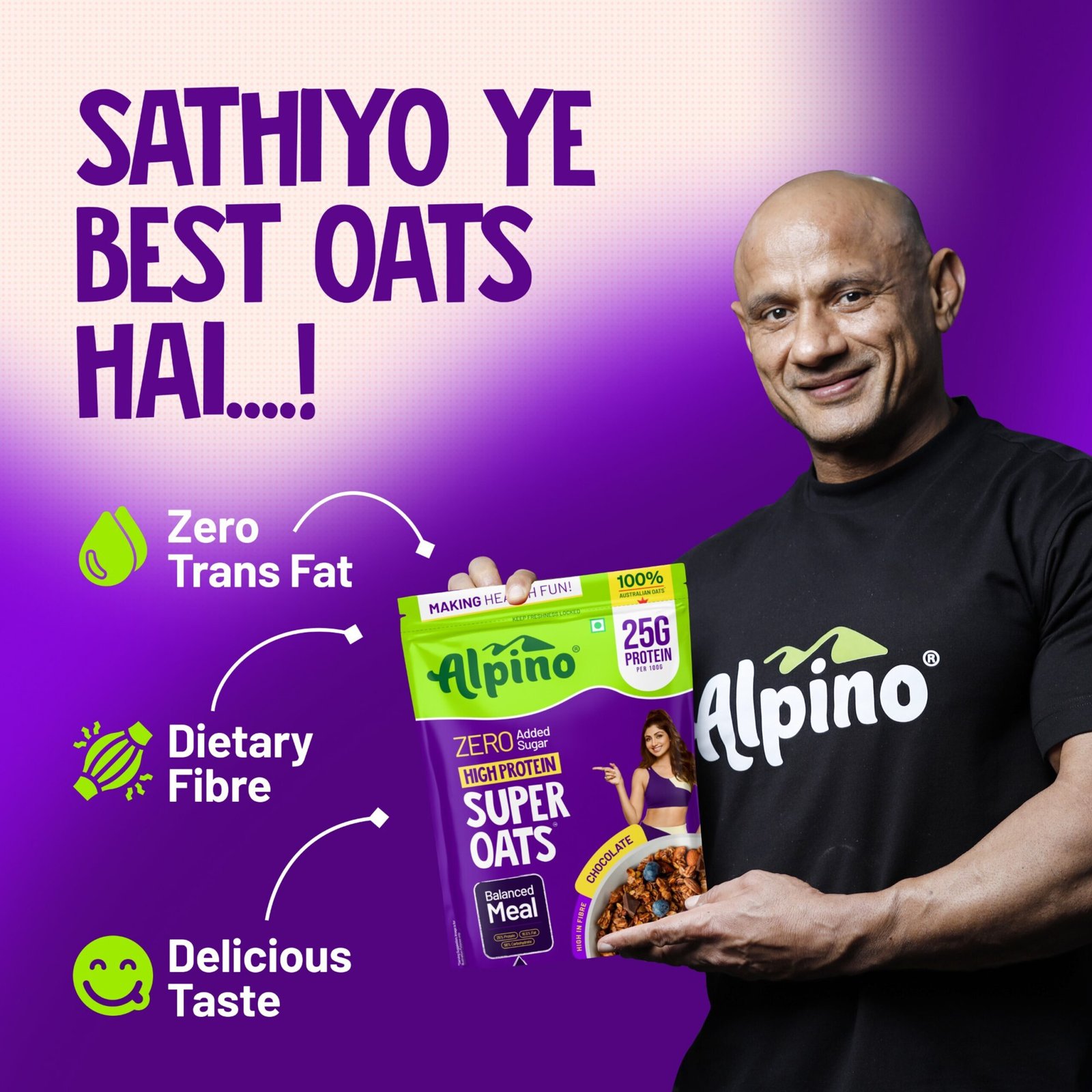 ALPINO High Protein Super Oats Chocolate 25% Protein Rolled Oats, No Added Sugar Pouch (1 kg) - Image 8