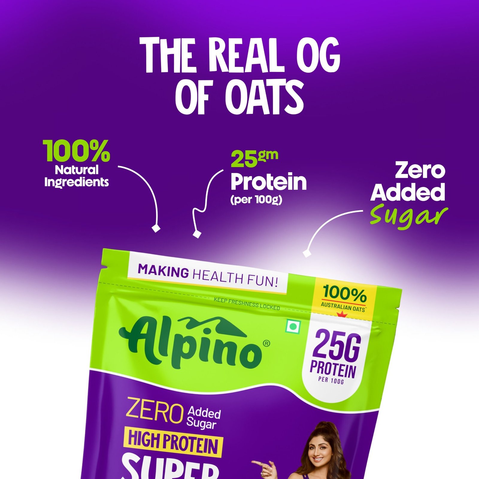 ALPINO High Protein Super Oats Chocolate 25% Protein Rolled Oats, No Added Sugar Pouch (1 kg) - Image 5