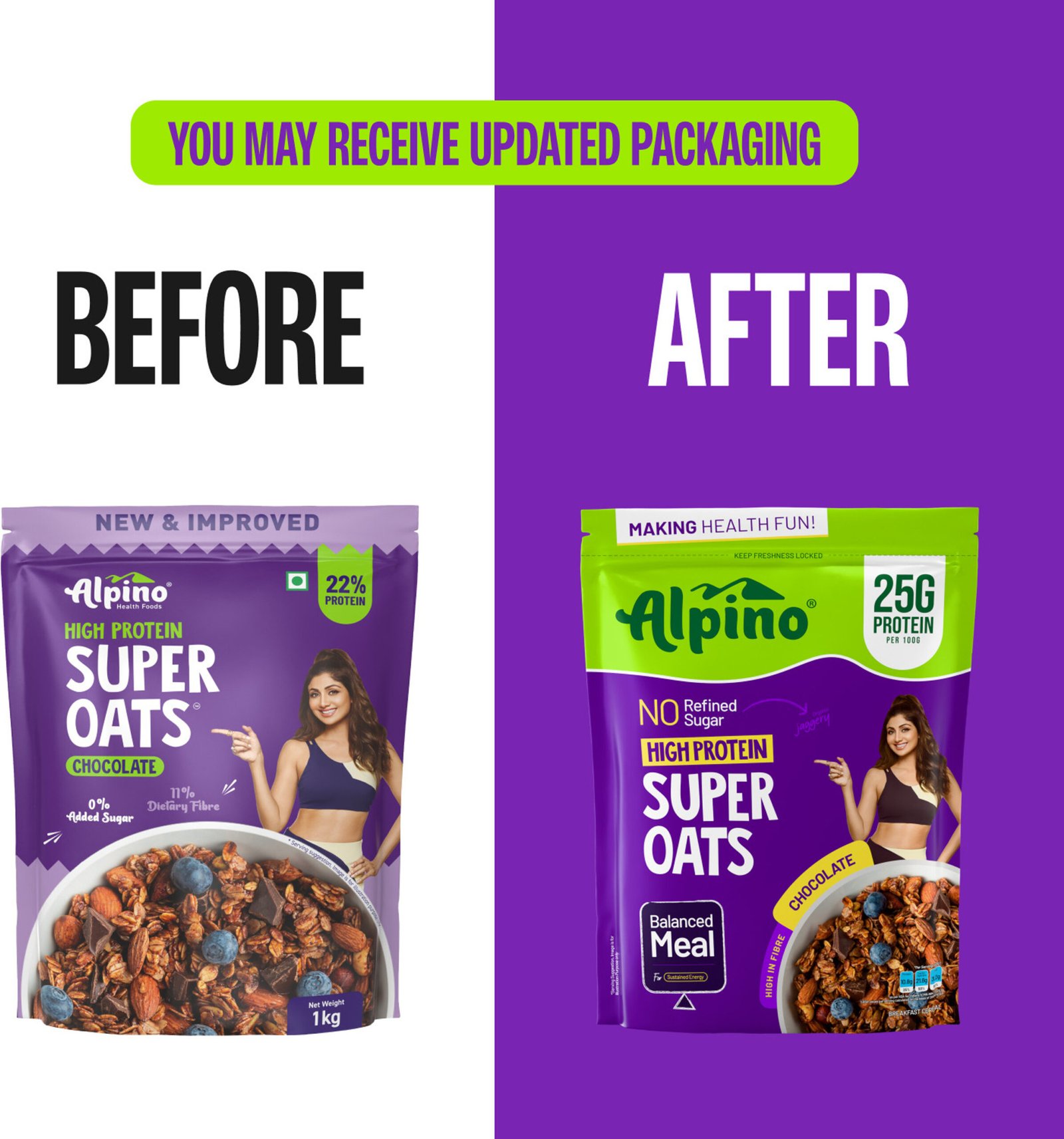 ALPINO High Protein Super Oats Chocolate 25% Protein Rolled Oats, No Added Sugar Pouch (1 kg) - Image 7